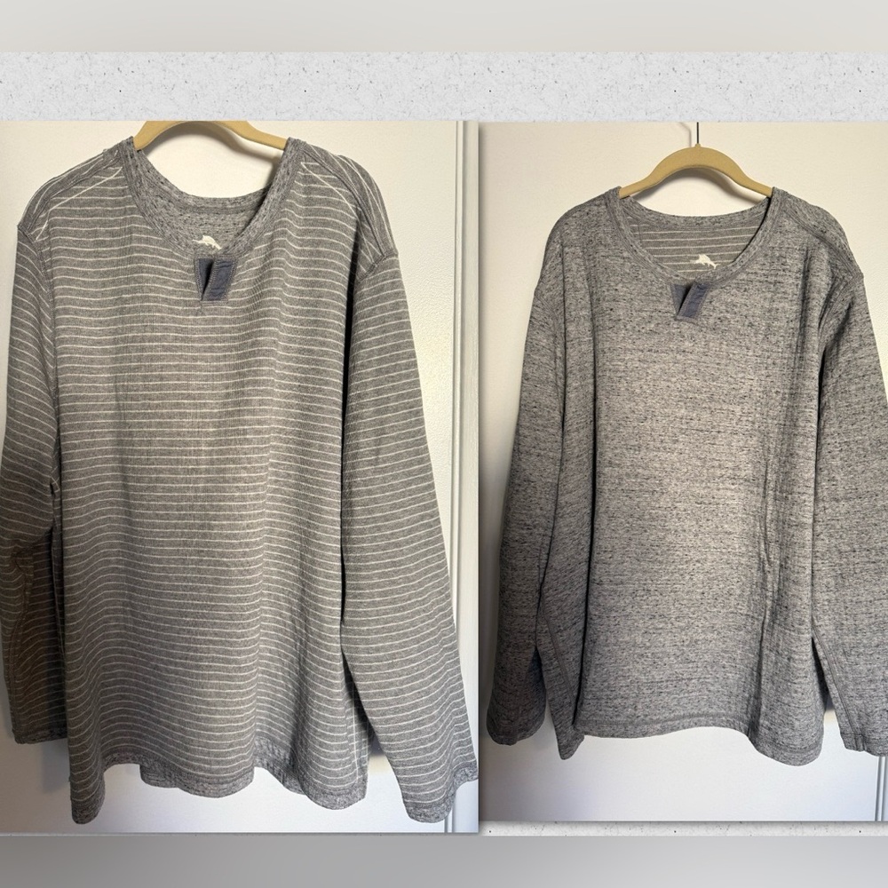 REVERSIBLE Tommy Bahama Heathered Gray Crewneck Sweater